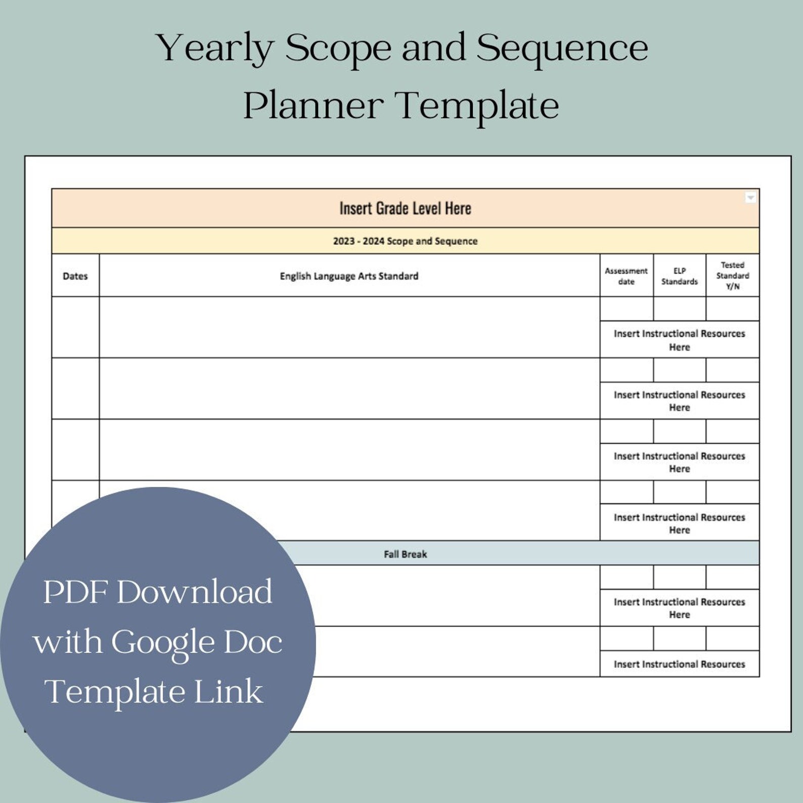 Yearly Scope and Sequence Planner Template for Teachers Instructional ...