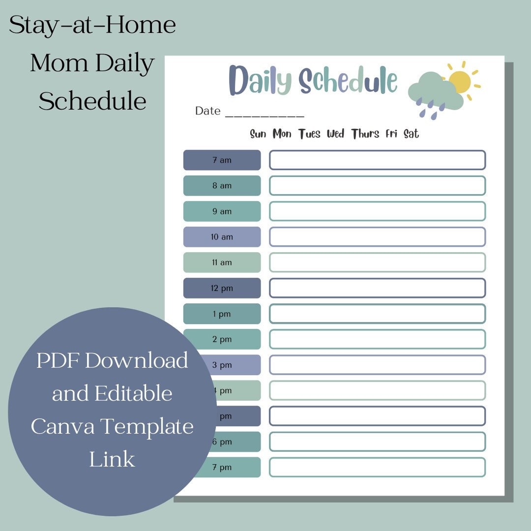 Stay-at-home Mom Daily Schedule Digital Download and Canva Template Plan  Ahead With Ease - Etsy
