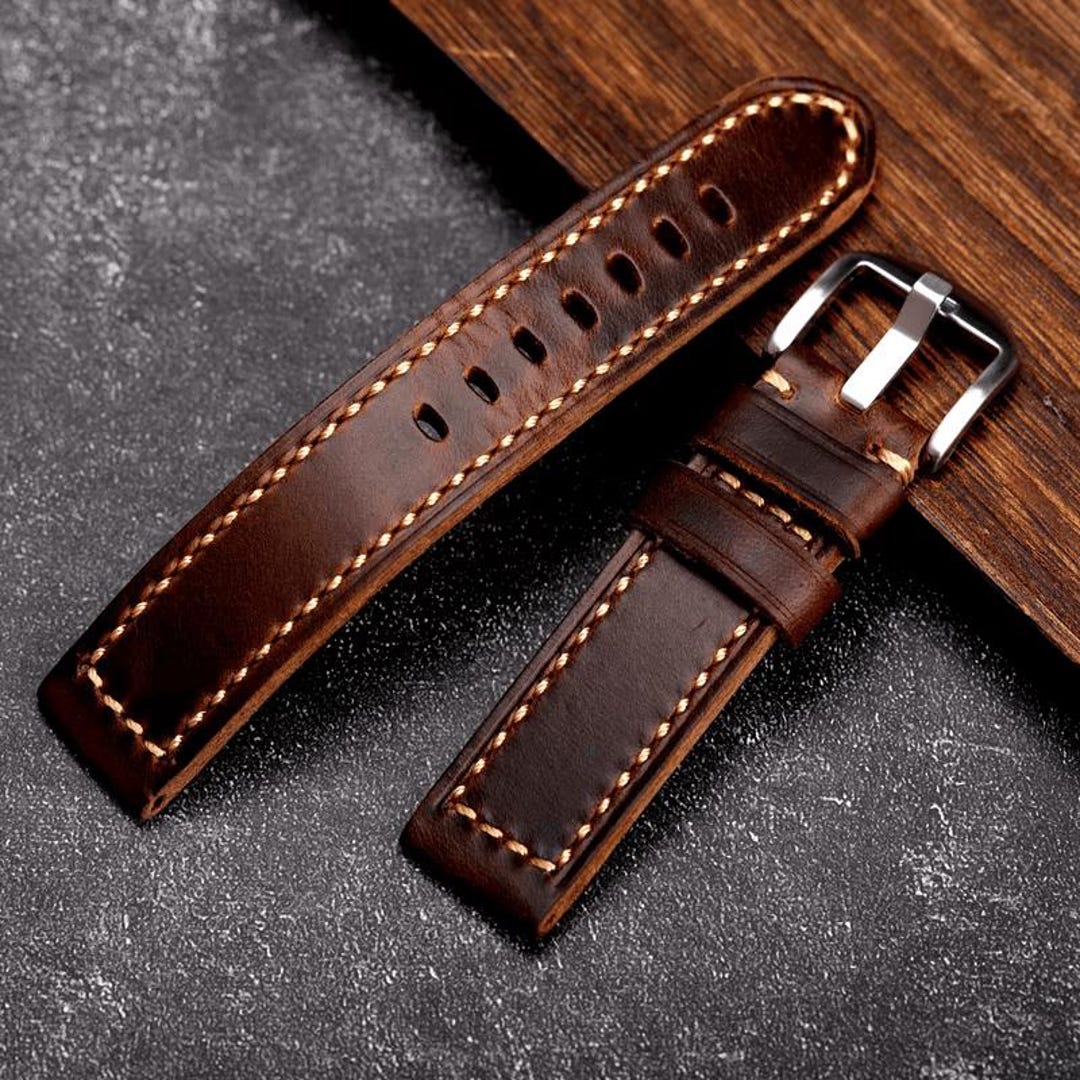 Handmade Italian Leather Watch Strap for Men, Vintage Cowhide Band, 20 ...