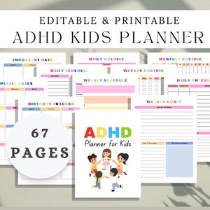 KIDS ADHD Planner EDITABLE , Planner for kids, Colorful planner for kids, Routine Planner for kids, Fun Kids Planner