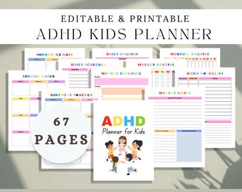 ADHD Kids Planner, Editable Colorful Routine, Fun Activity, Goal Setting (Digital Download)
