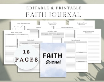 Editable Faith Journal | Prayer & Bible Study Notes (Digital Download)