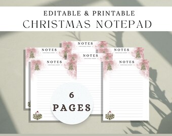 Christmas Notepad EDITABLE, Journaling, Writing, Planning Ideas for Christmas Notes, Gift Lists