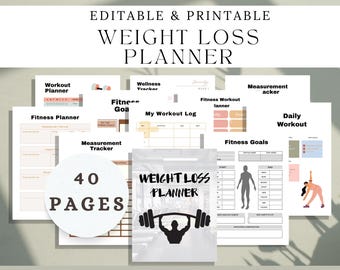 Editable Weight Loss Planner | Fitness, Meal & Body Tracker (Digital Download)