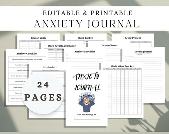 Anxiety Relief Journal, Mood Tracker, Mindfulness (Editable Canva Template)