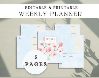 Weekly Planner EDITABLE | Floral Journal Template | Girly Event Tracker | Customizable Planning Tool & Organizer