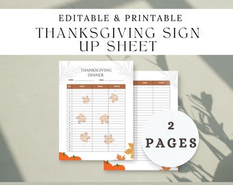 Thanksgiving Sign Up Sheet, Editable Printable (PDF, PNG)