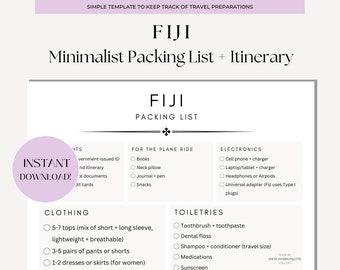 Fiji Packing List + Itinerary | 7 Day Minimalist Preparation + Packing Guide | Vacation Planner Printable | Instant Download PDF