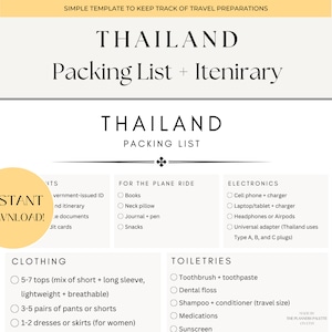 Thailand Packliste + Reiseablauf | 7-Tage-Anleitung für die Vorbereitung + Verpackung | Thailand Planer Printable | Packliste zum sofortigen Download