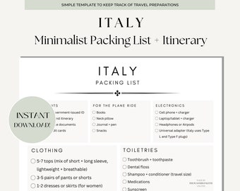 Italy Packing List + Itinerary | 7 Day Minimalist Preparation + Packing Guide | Italy Planner Printable | Instant Download Packing List