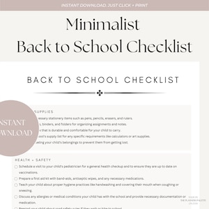 Minimalist Back-To-School Checklist Printable | Smooth Transition from Summer to School PDF | Instant Download All-The-Essentials Checklist