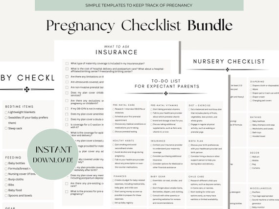 Pregnancy Checklist BUNDLE | New Baby Preparation + Planning Lists | Weekly Pregnancy Wellness Printable | Instant Download Checklists