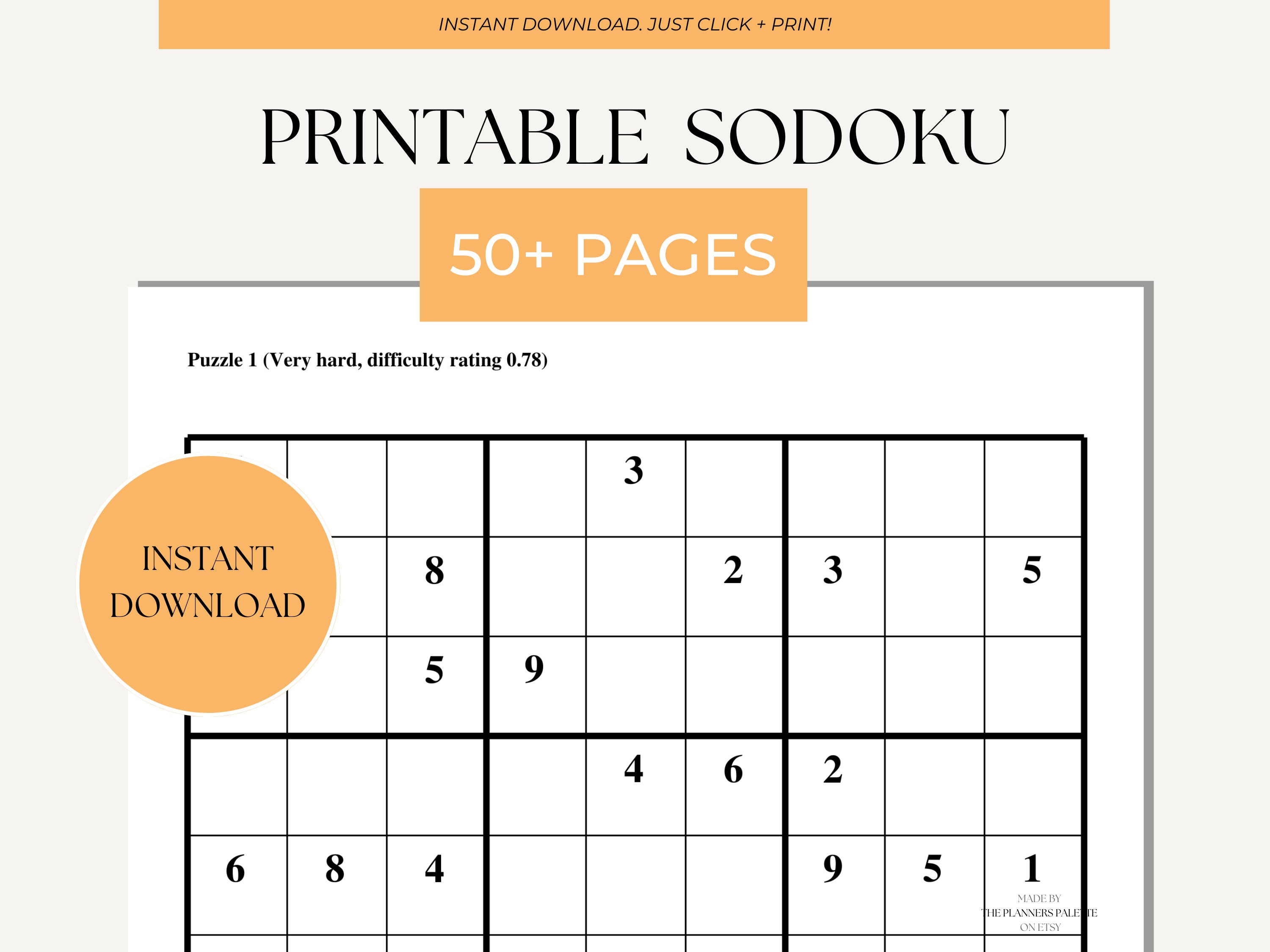 Printable SODOKU 50+ Sodoku Puzzles Easy, Medium, Difficult