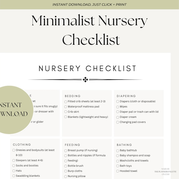 Minimalist Nursery Checklist Printable | Newborn Essentials for a Calm + Functional Home | Prepare in Peace PDF | Instant Download Checklist