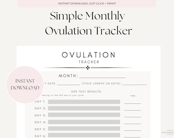 Simple Ovulation Tracker | Ovulation Strip Tracker | Temp Tracking Printable | Instant Download PDF