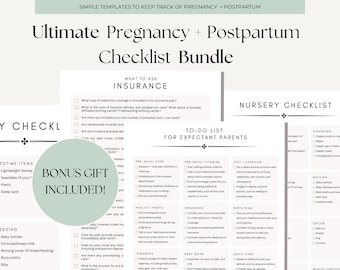 Pregnancy + Postpartum Checklist BUNDLE |  New Baby Preparation + Planning Lists | Weekly Wellness Printable | Instant Download Checklists