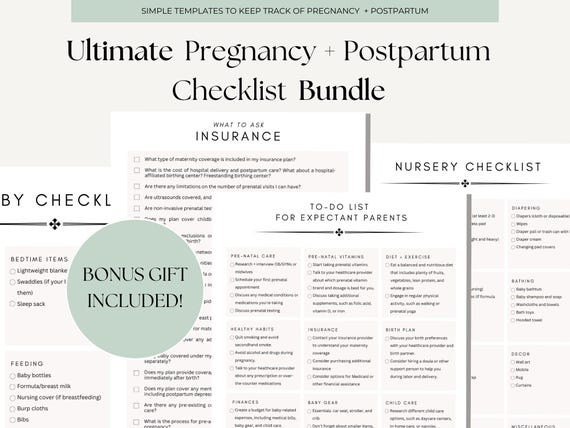 Pregnancy + Postpartum Checklist BUNDLE |  New Baby Preparation + Planning Lists | Weekly Wellness Printable | Instant Download Checklists