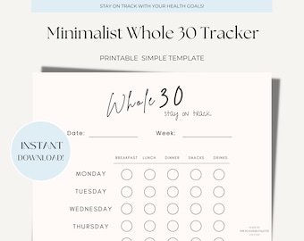 Simple Whole 30 Tracker | Minimalist Printable Template | Meal Planning | Keep on Track