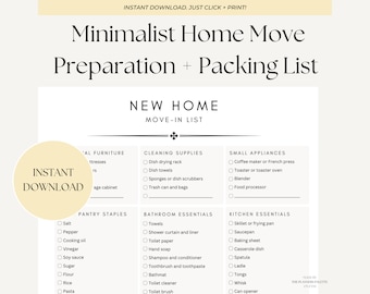 Minimalist New Home Checklist | Preparation + Move-In List | Moving Checklist Printable | Instant Download | New House Essentials PDF