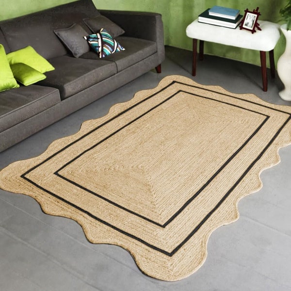 Boho Teppich Quadrat Form Jute Teppich Handgefertigte Teppich Läufer für Wohnen, Küche,Garten Teppich Läufer