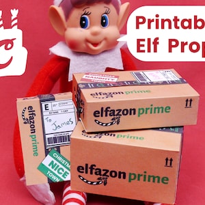 Instant Download Printable Christmas Elf Prop miniature Elfazon Prime packages (Brown) DIY 1:6 scale PDF template for Elves or dolls