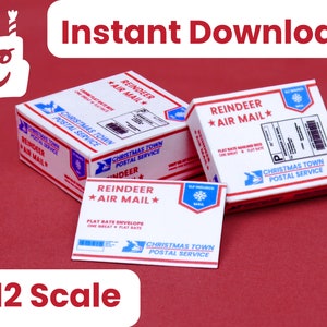 Instant Download Printable Christmas Town Post Office miniature 1:12 Scale Packages for dollhouse or Christmas diorama