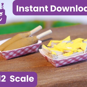 Instant Download 1:12 Scale Miniature Paper Food Basket DIY Printable PDF template for dollhouse or dioramas