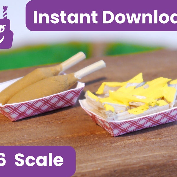 Instant Download 1:6 Scale Miniature Paper Food Basket DIY Printable PDF template for dolls