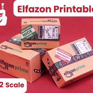 Instant Download Printable Christmas Elf Prop miniature Elfazon Prime packages (Brown) DIY 1:12 scale PDF template for Elves or dolls