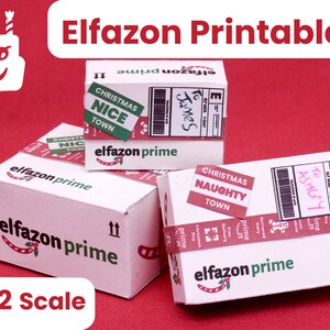 Instant Download Printable Christmas Elf Prop miniature Elfazon Prime packages (White) DIY 1:12 scale PDF template for Elves or dolls