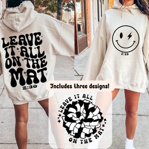 Cheer aesthetic, Leave it all on the mat, cheerleading svg, png front/back, svg front/back, retro-designs, trendy smile, smileface lightning