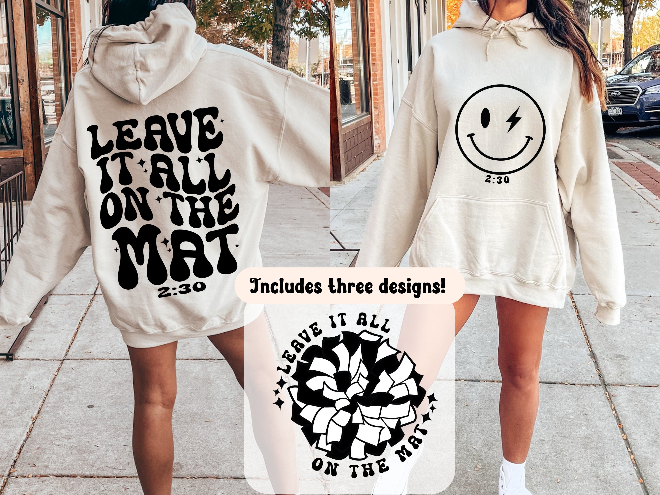 Cheer aesthetic, Leave it all on the mat, cheerleading svg, png front/back, svg front/back, retro-designs, trendy smile, smileface lightning