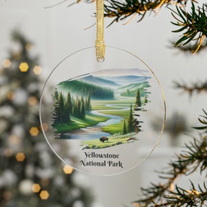Yellowstone Nationalpark Weihnachtsverzierung, Outdoor-Liebhaber-Verzierung, Yellowstone-Liebhaber-Verzierung, Nationalpark-Aquarelldruck, Bison