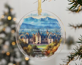 Adornos acrílicos de Biltmore Estate Asheville, NC - Adornos navideños de Blue Ridge Mountain