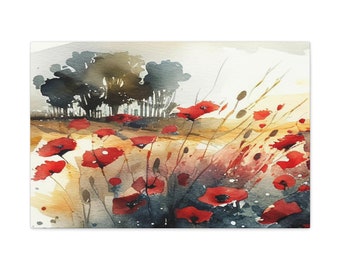 Field Of Poppies Gallery Canvas Print -  Printable Watercolor for home decor or gift for mom and dad