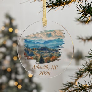 Asheville, NC Acrylic Ornaments - Blue Ridge Mountain Christmas Ornaments