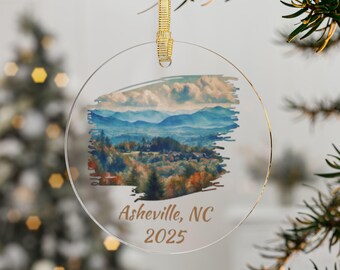 Adornos acrílicos de Asheville, Carolina del Norte - Adornos navideños de Blue Ridge Mountain