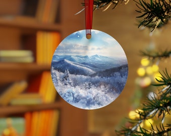 Snow in the Blue Ridge Mountains Christmas Ornament - Watercolor Print Ornaments
