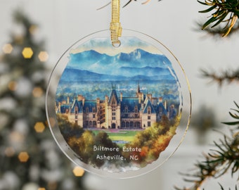 Adorno de Biltmore Estate: Decoración navideña acrílica de las Montañas Blue Ridge de Asheville, Carolina del Norte
