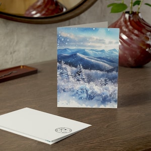 Tarjetas de Navidad tradicionales personalizables Snow in the Blue Ridge - "Deseándole paz, alegría y amor la Navidad y siempre" (10,30,50)