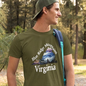 Blue Ridge Mountains Virginia White Lettering   Mens/Unisex Softstyle T-Shirt -  Virginia