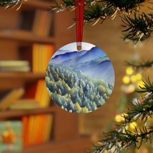 Blue Ridge Mountain Pine Forest Christmas Ornament - 2 sided metal ornament