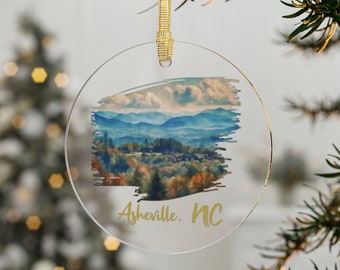 Asheville, NC Ornamenti acrilici - Ornamenti natalizi di Blue Ridge Mountain