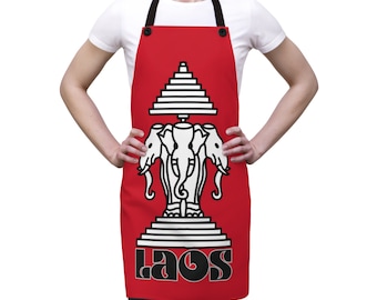 Laos Cooking Apron: Three-Headed Elephant, Vintage Flag