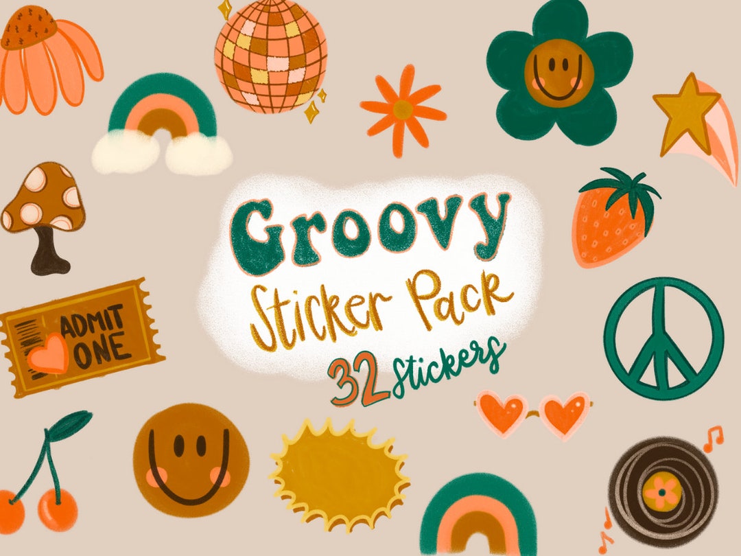 Packing Sticker Groovy Retro Groovy Sticker Pack | 70s 80s Hand Drawn Elements (digital) - Etsy