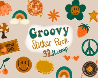 Retro Groovy Sticker Pack | 70s 80s Hand Drawn Elements (digital) - Etsy