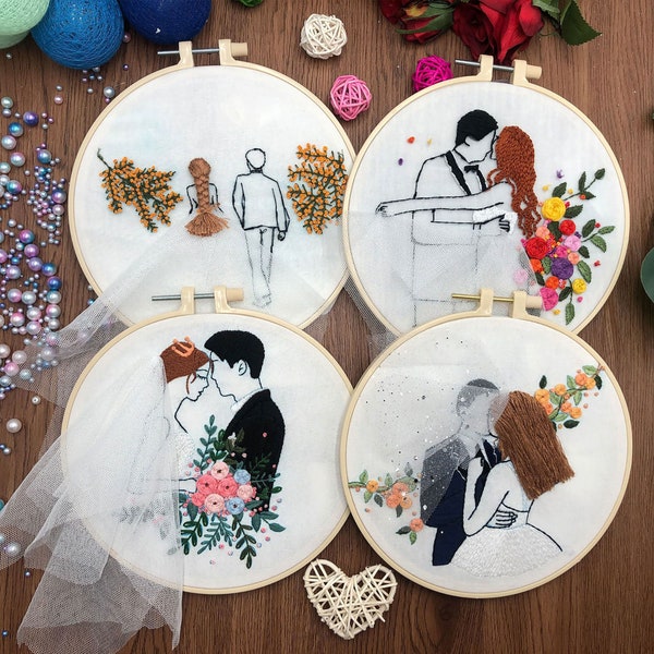 Wedding Embroidery Kit for Beginners Modern|diy Starter Craft Kit for Adults|with Hoop Instructions Color Threads and Needles