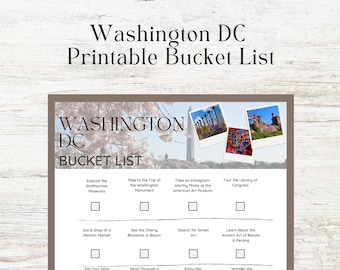 Washington DC Bucket List Printable | Travel Bucket List | Washington DC Checklist