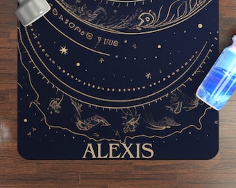 Personalized Yoga Mat, Custom Name Yoga Mat, Unique Celestial Moon and Stars Design, Namaste, No Slip Rubber Yoga Mat, Meditation Gift