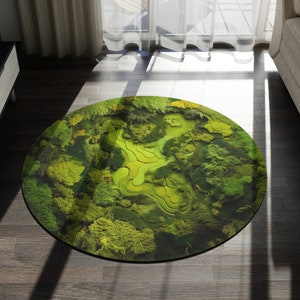 Moss Rug, Printed Natural Look Moss Round Rug, Nature Lover, Home Decor, Handmade Artwork Gift